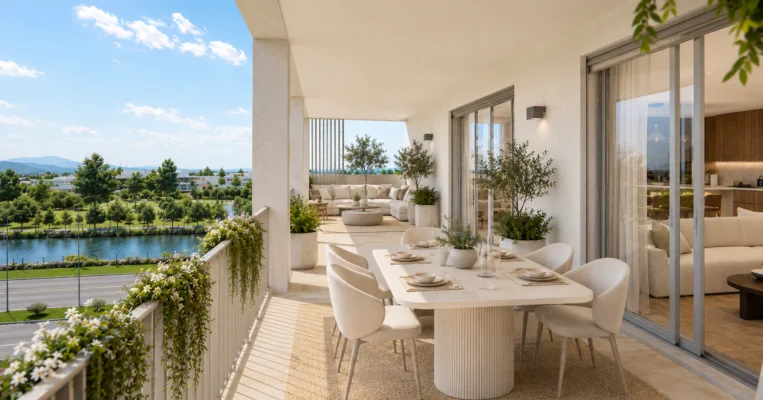 Terrazzo navili con arrredi in bianco